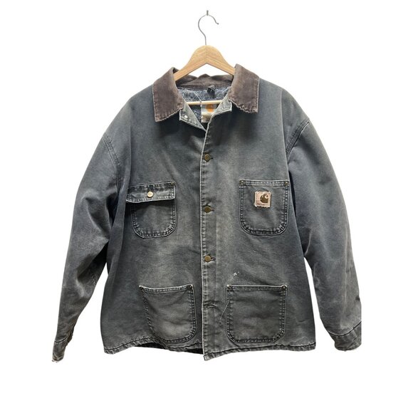 Carhartt Vintage 90's Gray Distressed Canvas Detroit Chore Barn Coat - Picture 2 of 10